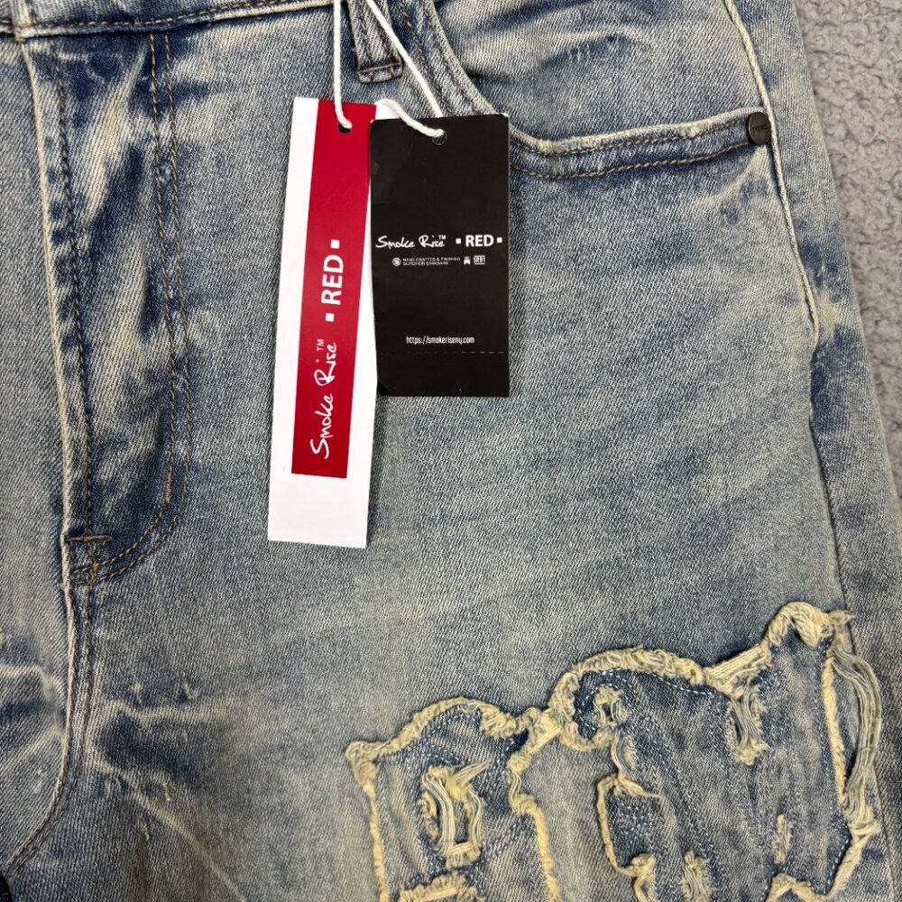 Smoke Rise Red Women's Wide Leg Jeans Distressed Grunge Curvy Fit 13/30 Blue NWT - Picture 6 of 12